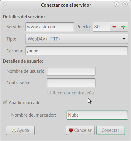Conectar con el servidor - WebDAV
