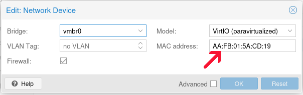 Nuevo valor de la dirección MAC